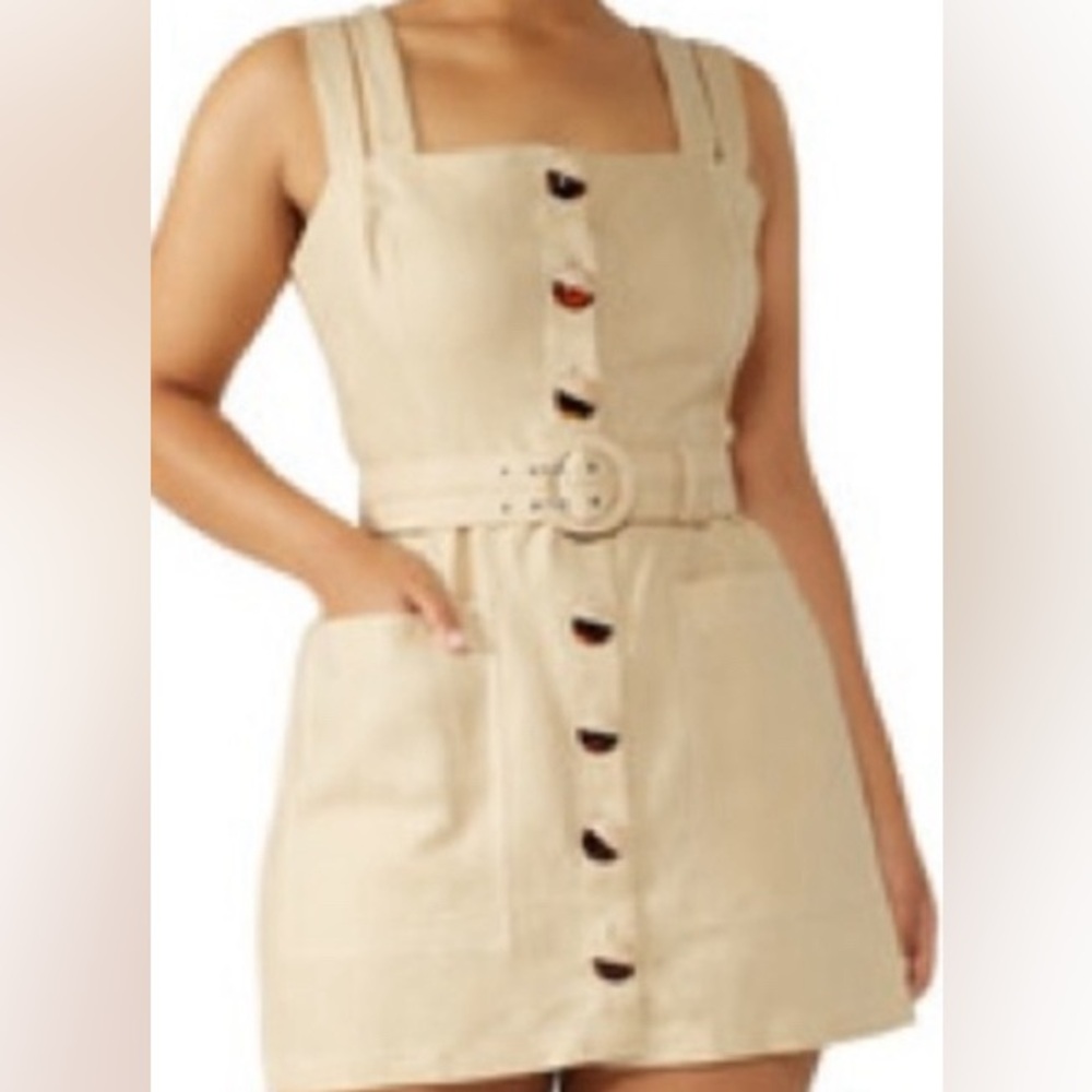 COPY -NICHOLAS Button Frt Double Strap Khaki Mini Dress Good Preown Cond NO Belt